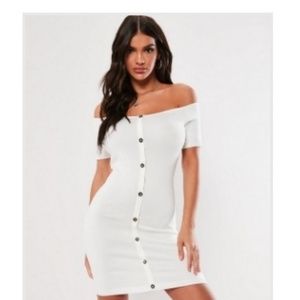 White Button Bardot Dress